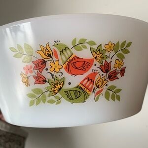 Vintage Arcopal France Milk Glass French Hen Casserole Baking Dish Floral 7.5 in